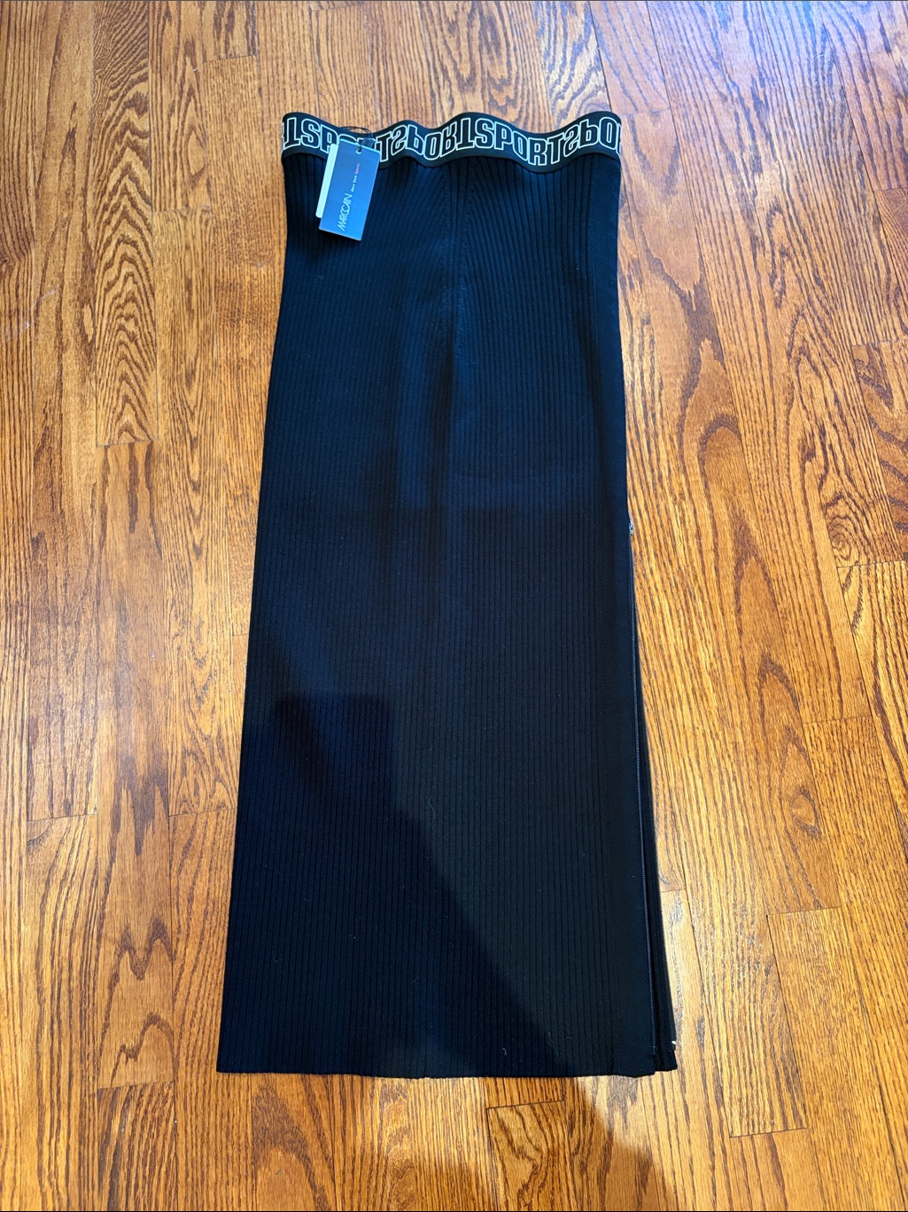 Marc Cain Black Ribbed Maxi Skirt With Logo Waistband